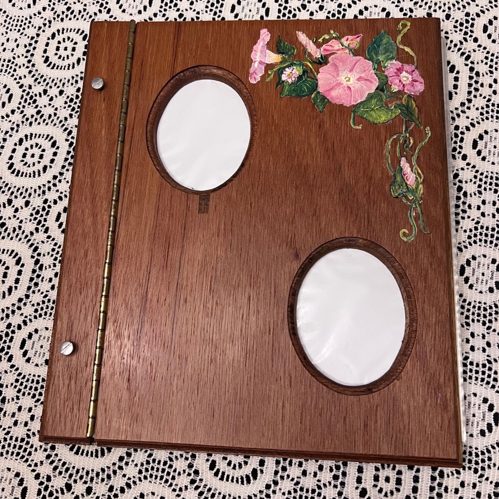 Vintage Handmade Hand Painted Distressed Floral Wooden Photo Album | Cottagecore